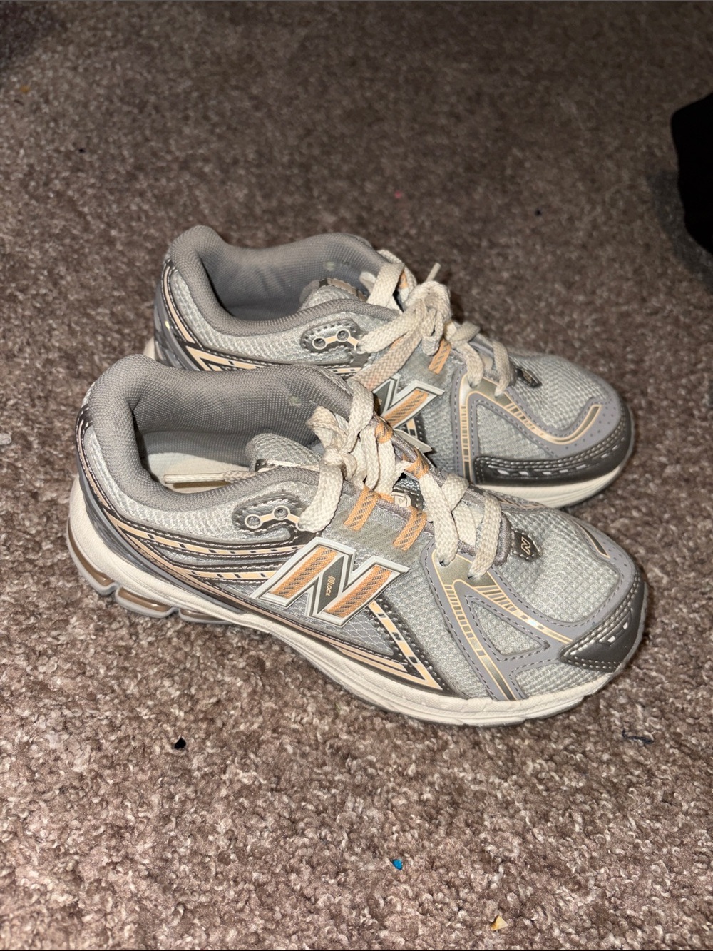 New Balance Kids Gray and Peach Casual Sneakers